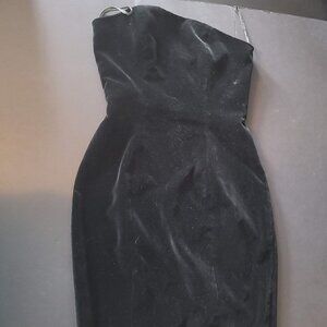 Arpeja Black Velvet Strapless Sheath Dress, back slit